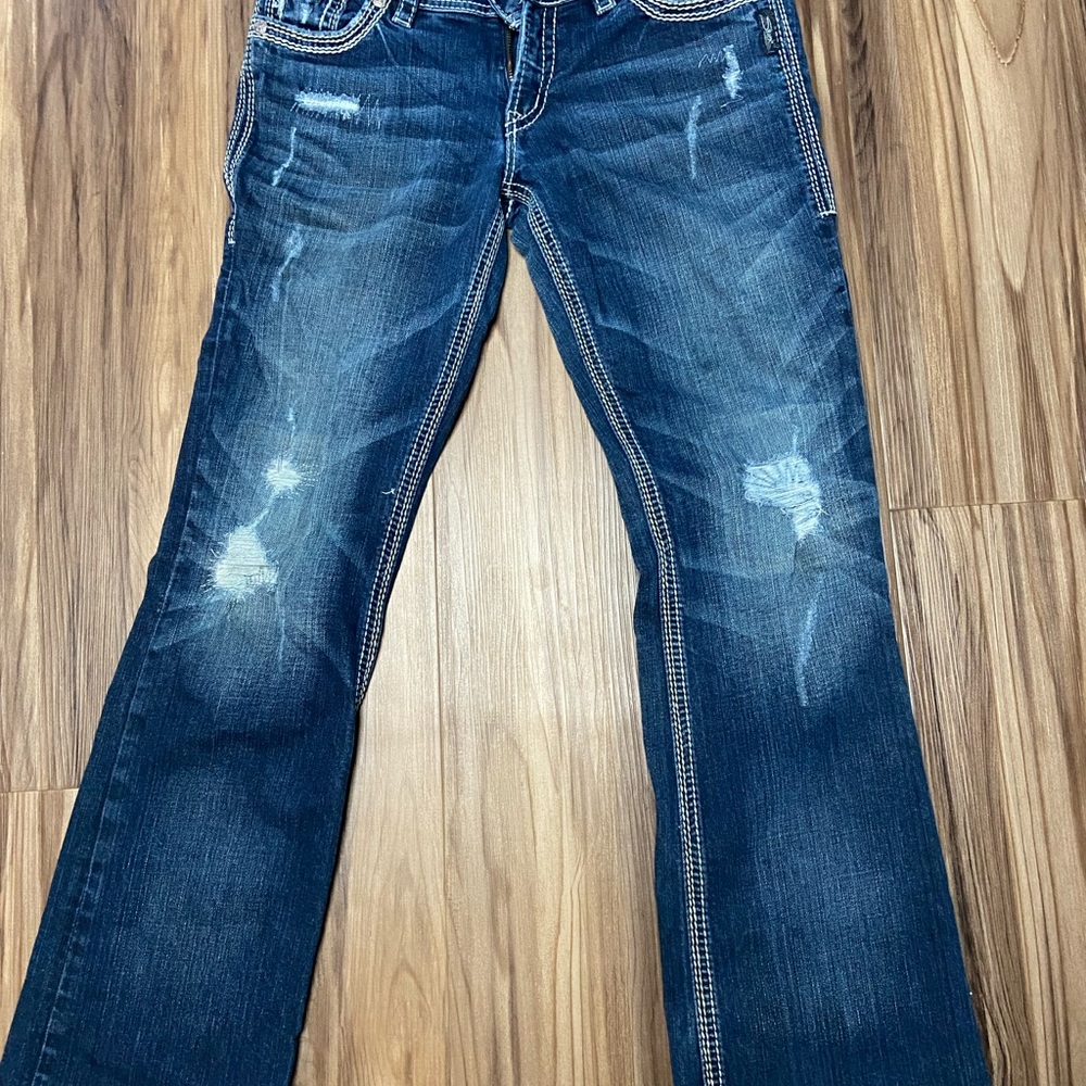Silver Jeans Women's Boot Cut in Distressed Indigo